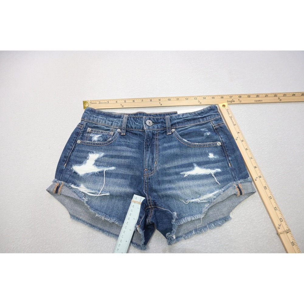 American Eagle Tomgirl Shortie Shorts Womens 4 Blue Distressed Denim New